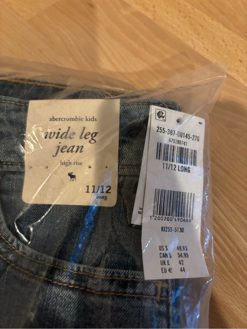NEW Abercrombie kids Wide Leg High Rise Jeans - Light Blue Denim (11/12 Long)